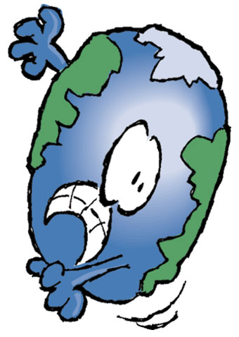 Cartoon of Earth with a worried face.