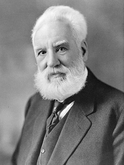 Black and white portrait of Alexander Graham Bell.