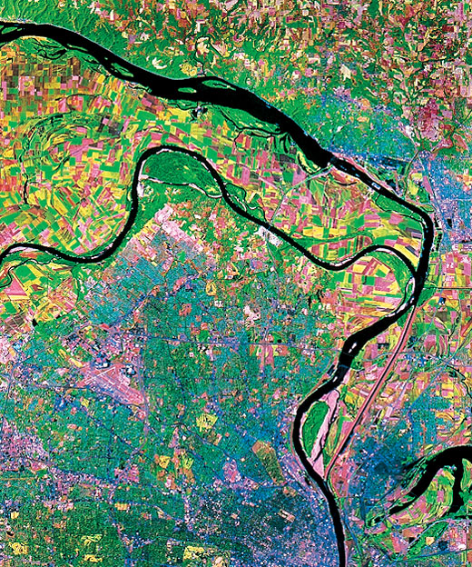 Map of the Mississippi and Missouri Rivers during normal conditions.