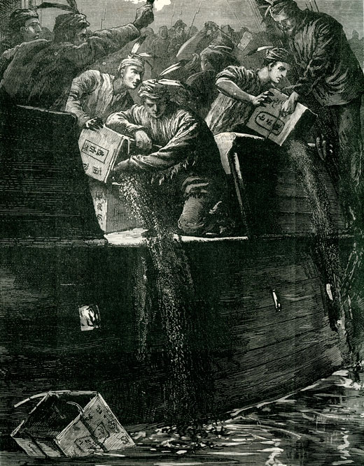 Artist's rendition of the Boston Tea Party.