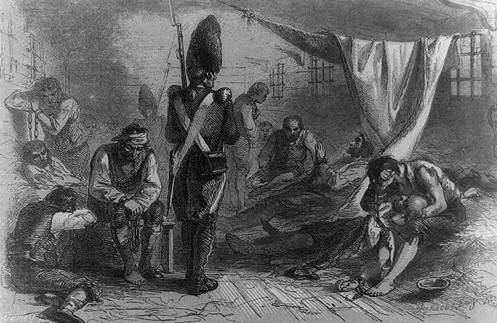 Artist's rendition of the interior of a British prison ship.