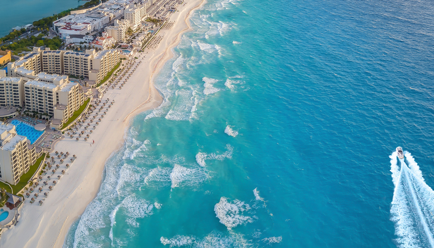 Aerial view of a sandy beach.