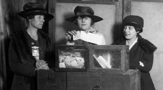 Photo of three women voting illegally.