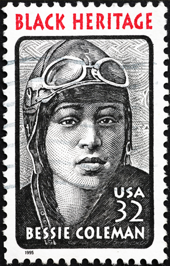 A stamp of Bessie Coleman.
