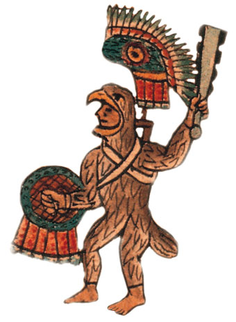 Drawing of a warrior wearing a suit that looks like an eagle.