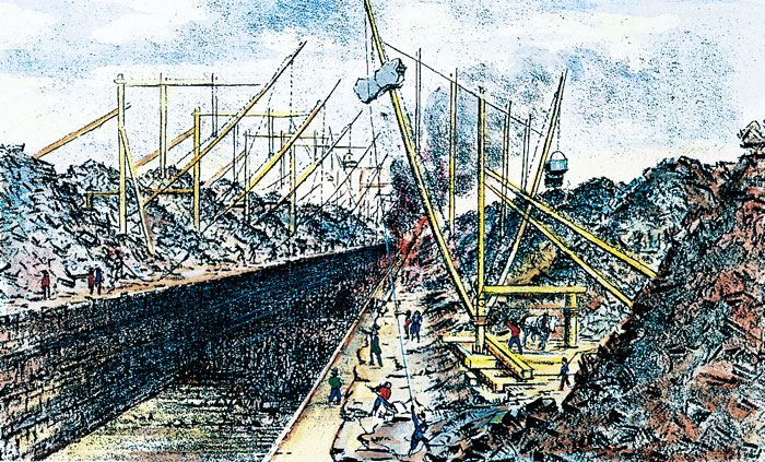 Illustration of the building of the Erie Canal.