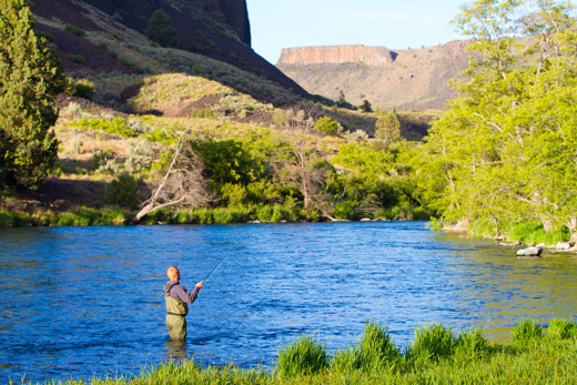 Man fishing in a small lake. 