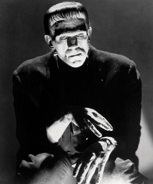Movie still of Frankenstein's monster.