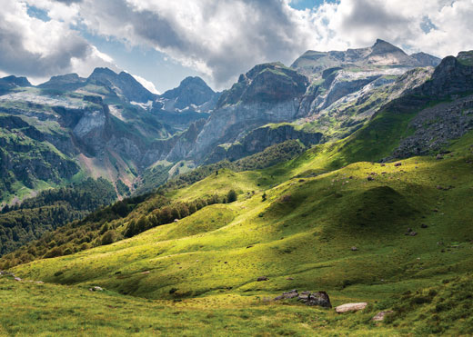 Windward mountain side with vegetation.