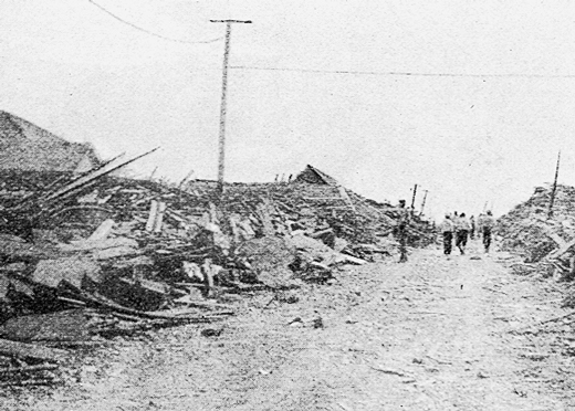 Piles of rubble and debris.