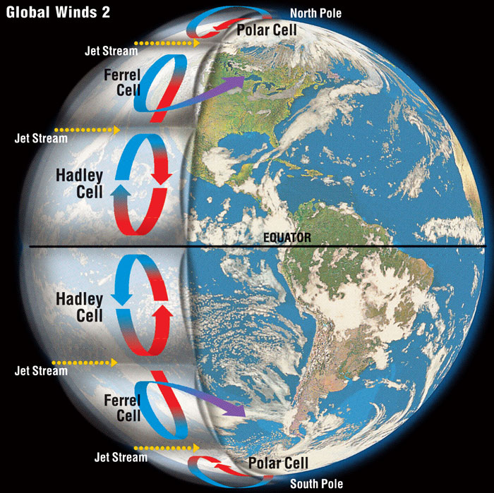 Map of Earth showing the locations of air masses.