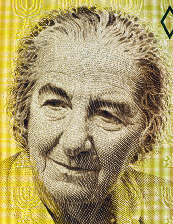 Portrait of Golda Meir on an Israeli postage stamp.