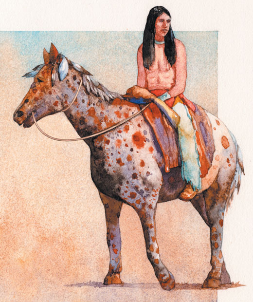 Native American man on horseback.