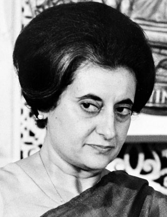 Photo portrait of Indira Gandhi.