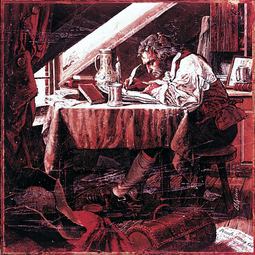Thomas Jefferson sitting at a desk writing.