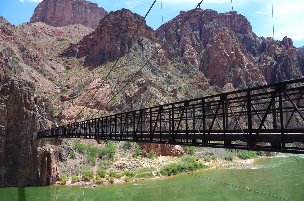 Bridge crosses a river.