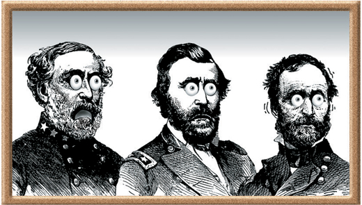 Drawing of men with big eyes.