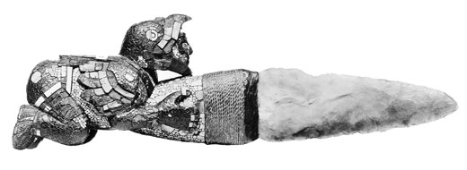 Stone knife with a stone blade and a carved handle of a man. 