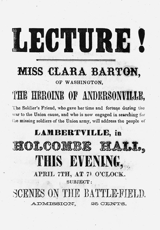A poster advertisement for a talk by Clara Barton.