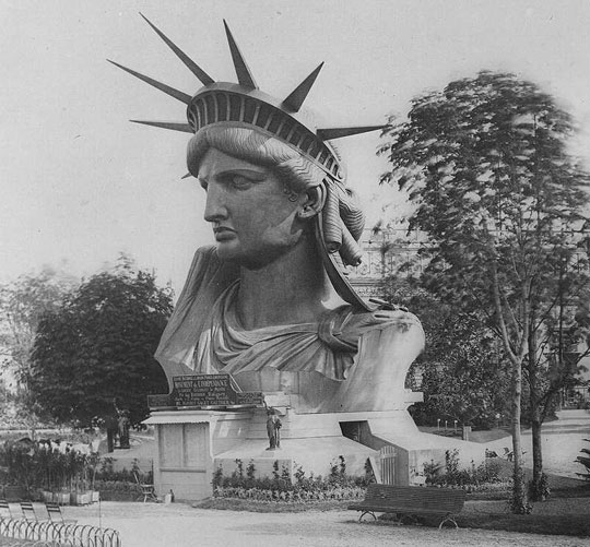 Photo of the head of the Statue of Liberty.