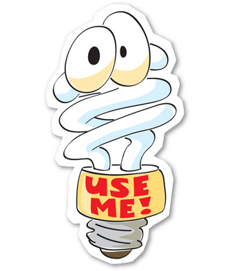 Cartoon of a CFL lightbulb.