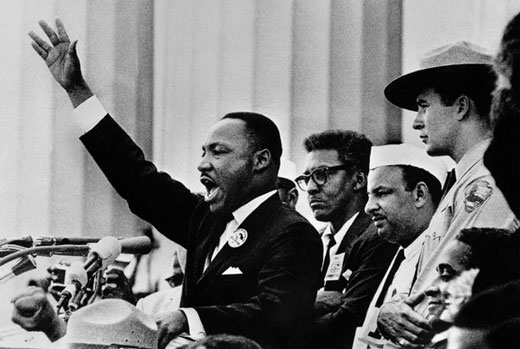 Martin Luther King Junior giving a speech.