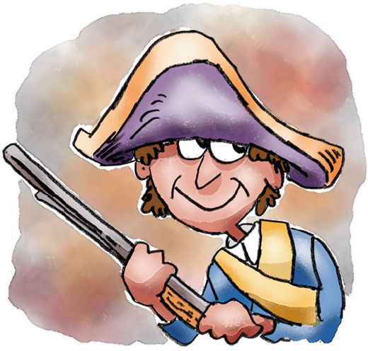 Cartoon of Sally Saint Clair wearing a soldier's uniform.