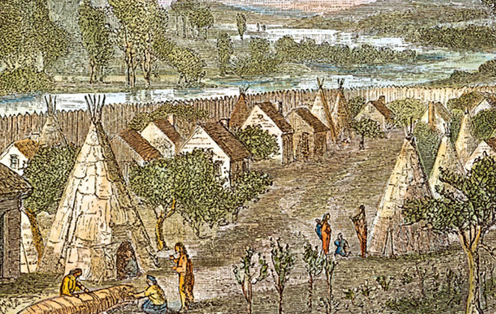 Artist's rendition of a Native American settlement.