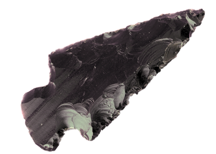 Arrowhead carved out of obsidian.