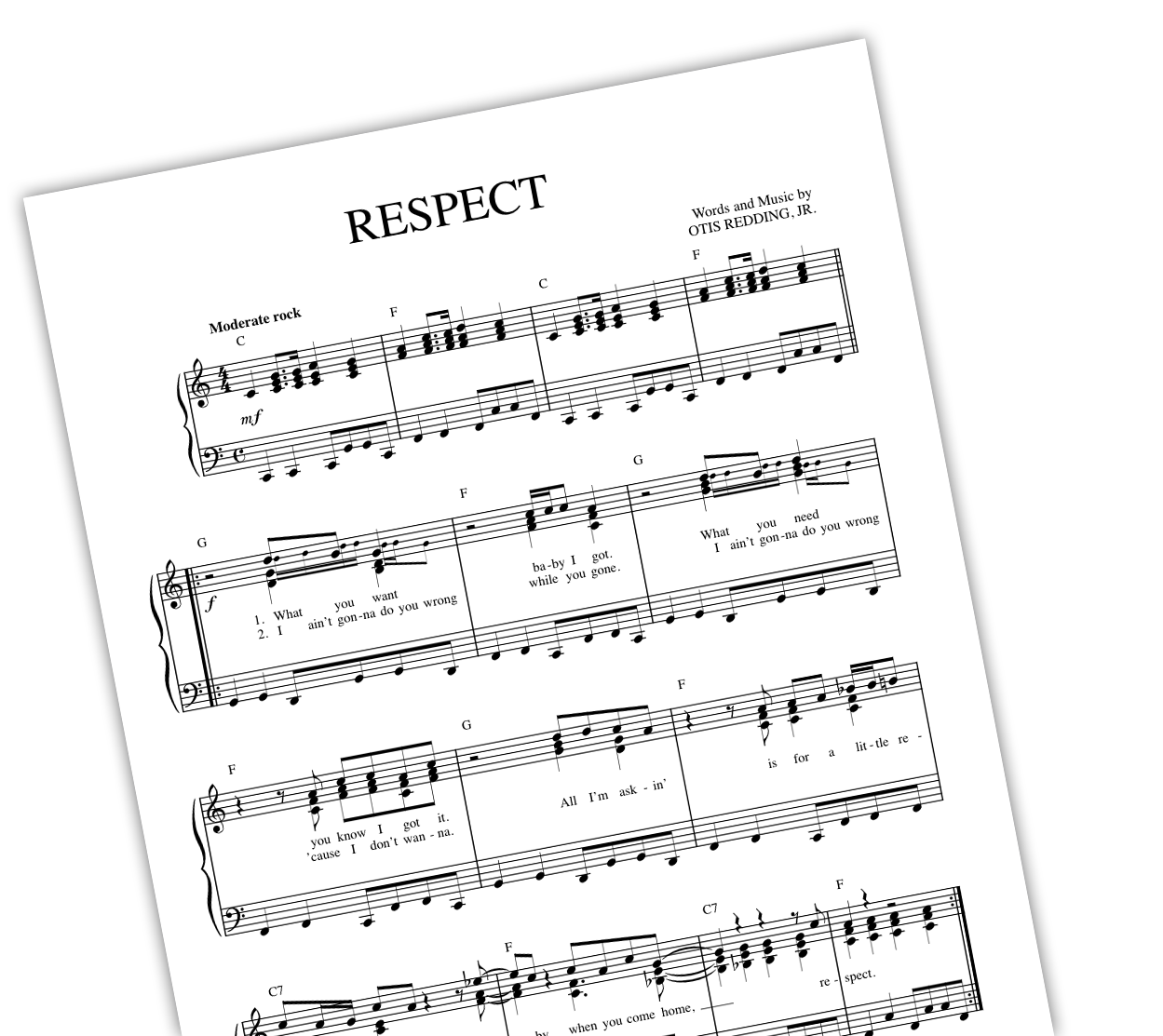 Sheet music for the song Respect.
