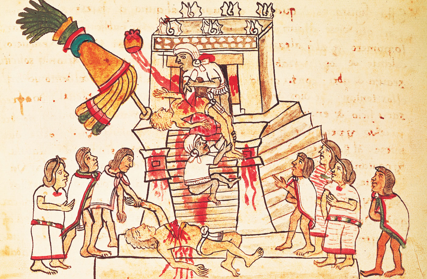 Illustration of a man's sole rising up from his dead body towards the Gods. Other people are looking on. The God is seen in a temple.
