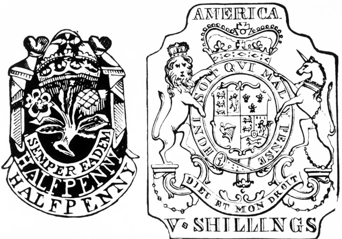 Two different stamps that were placed on goods being imported to America.