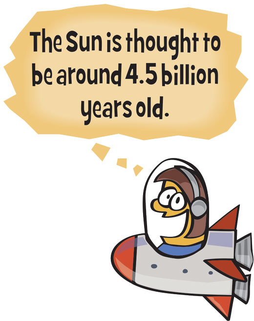 Astronaut in a spaceship saying that the sun is thought to be around 4 point 5 billion years old.