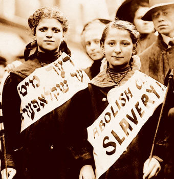 Photo of two female garment workers on strike.