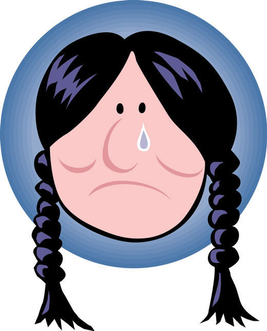 Cartoon of a Native American with a tear rolling down his cheek.