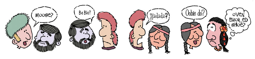 Cartoon of people trying to communicate.