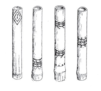 Four wooden tubes