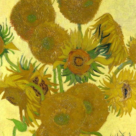 The painting Sunflowers in a Vase by Vincent Van Gogh.