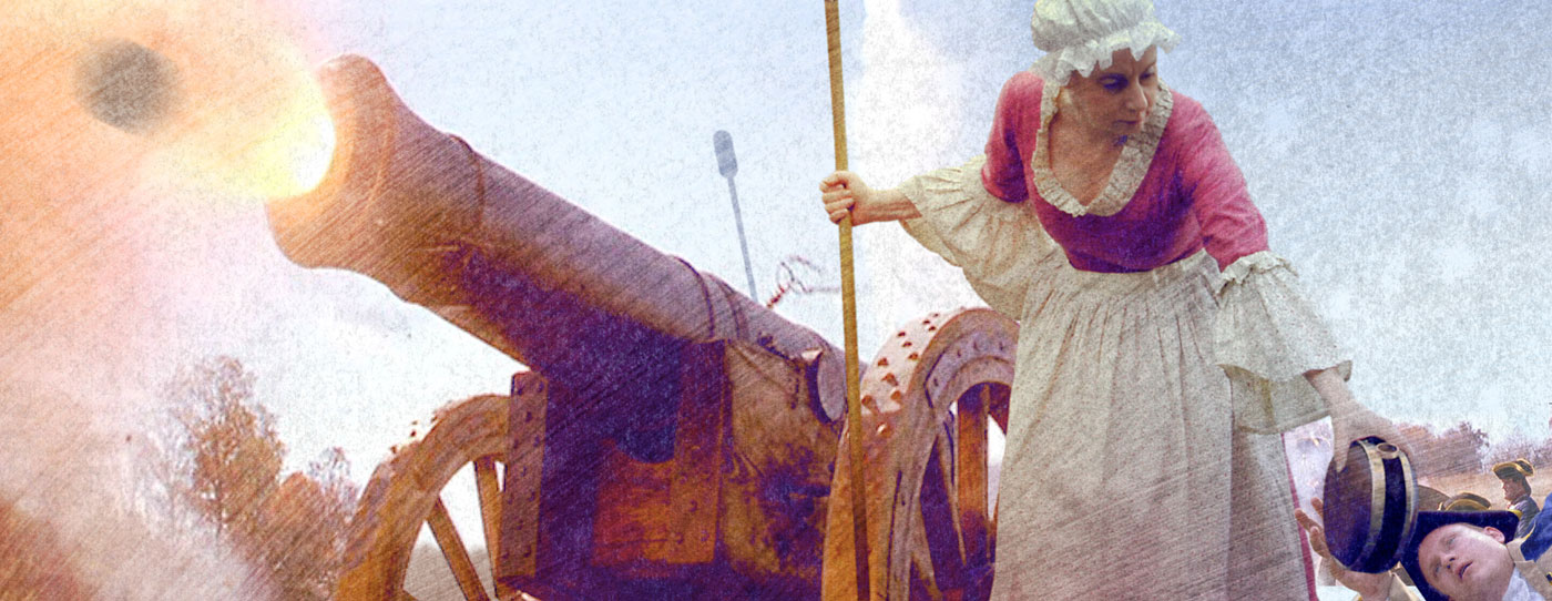 Colonial woman on the battlefield.