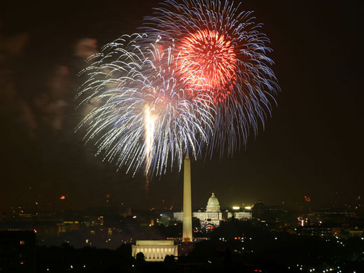 Fireworks over the Capitol building in Washington, D.C.