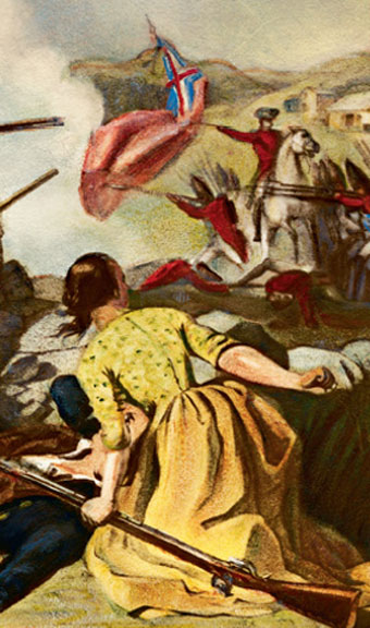 Artist's rendition of Nancy Morgan Hart fighting off the British.