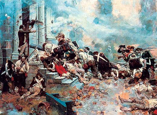 Many wounded soldiers lay on the ground. 