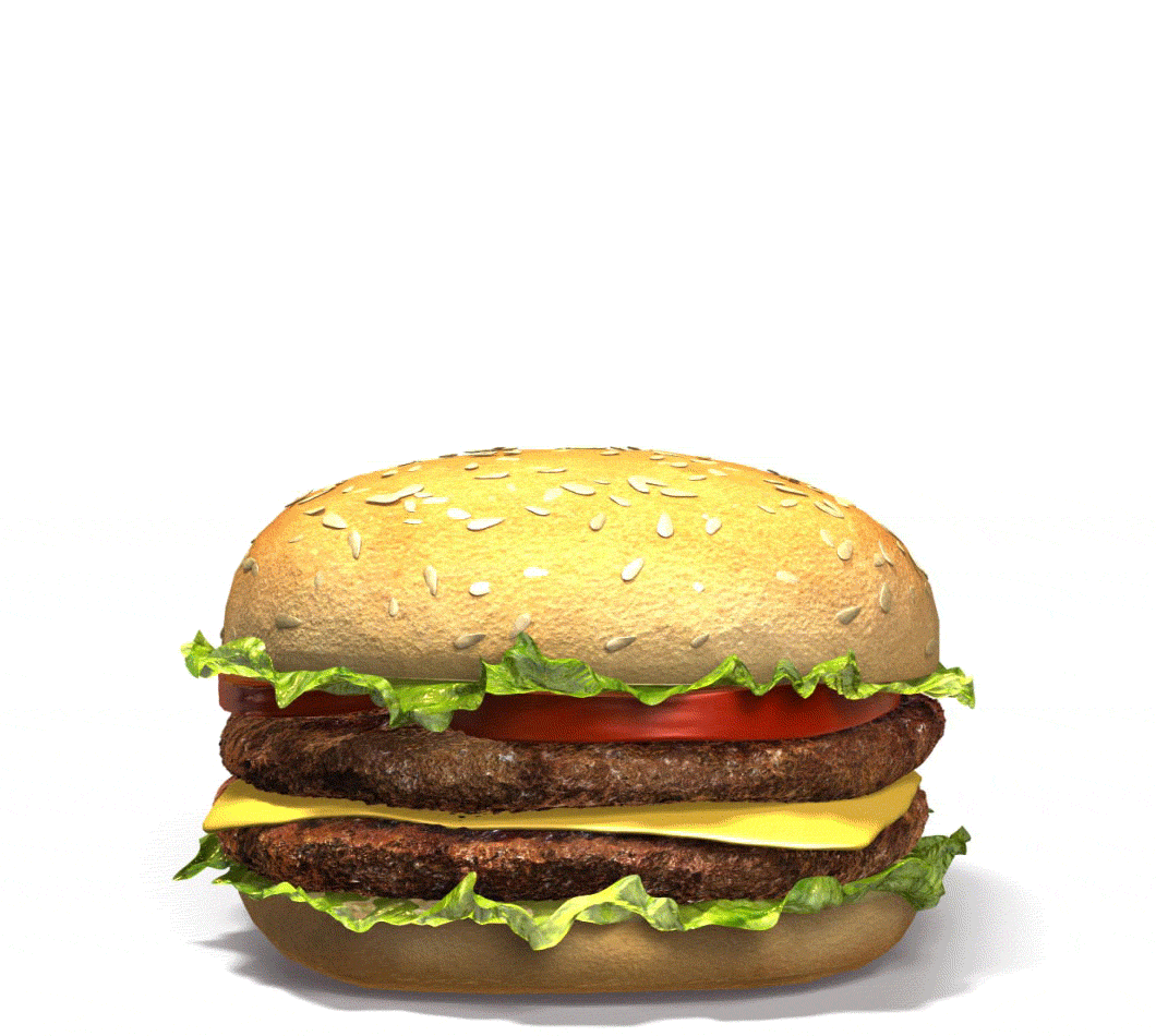 Animation of a cheeseburger being taken apart.