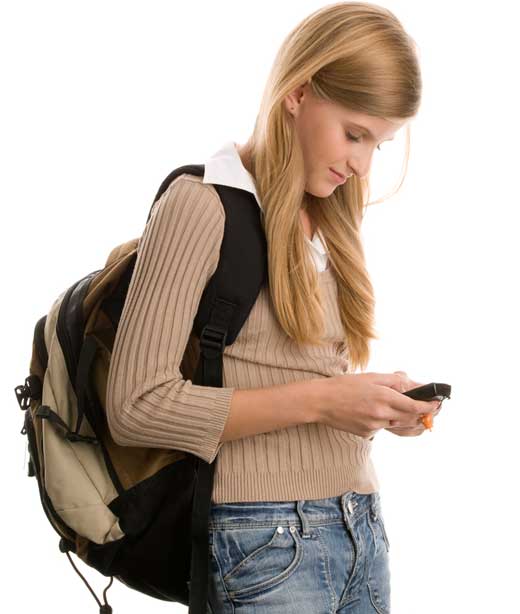Girl looking at her cell phone.