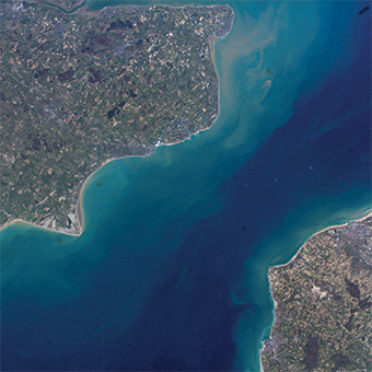 Aerial view of the English Channel from space. 