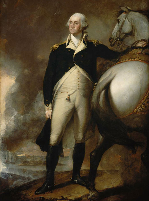Painting of George Washington in military uniform.