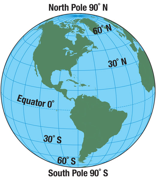 Map of the globe showing the longitude and latitude lines.