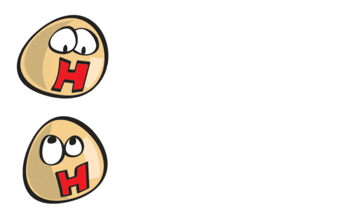 Animation of two hydrogen atoms joining together to form a helium atom.