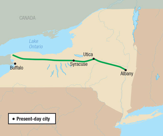 Map of New York showing the Iroquois trail.