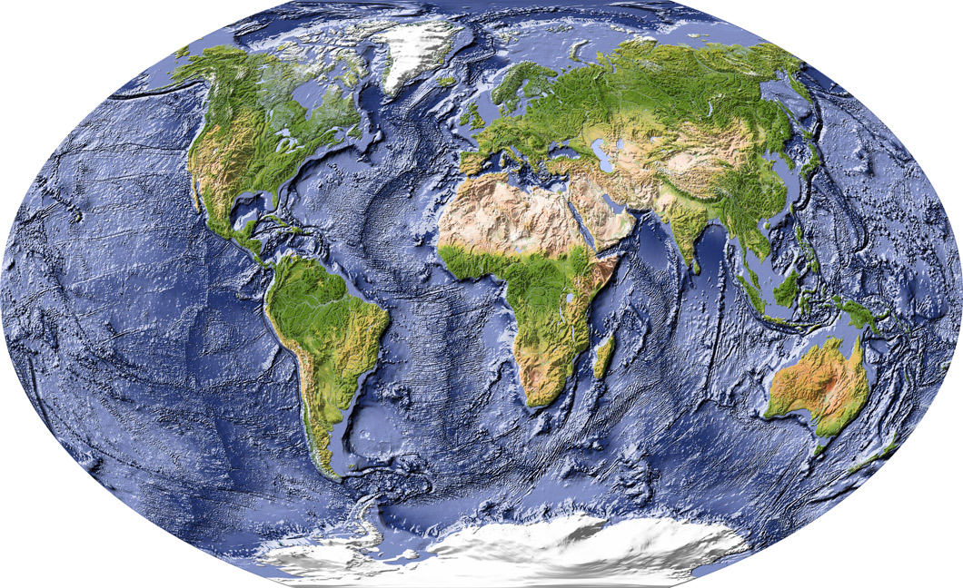 A textured map of the world.